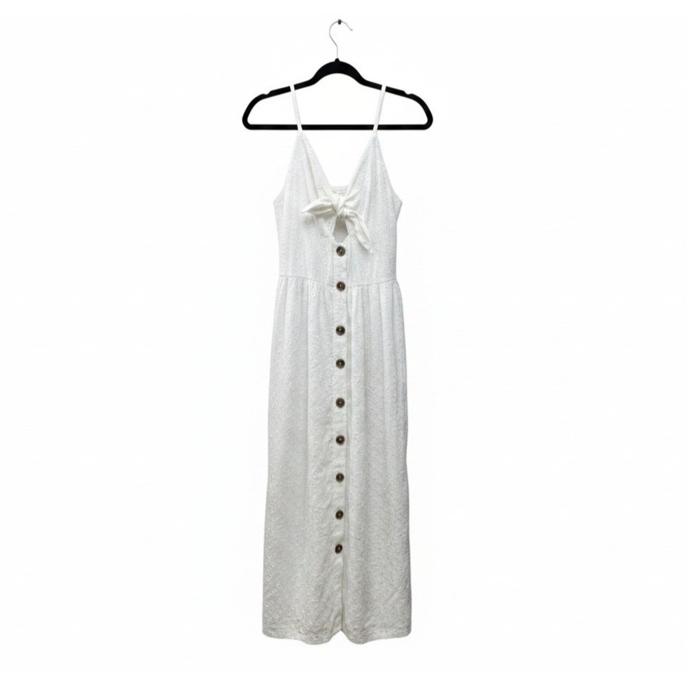 Japna Women's Adjustable Strap Eyelet Midi Dress White Small